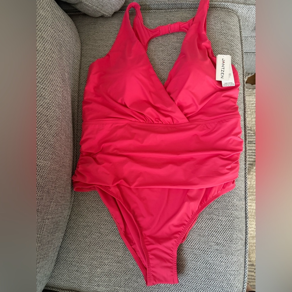 NWT Jantzen Jolie Bright Pink Tummy Control One Piece Swimsuit - Picture 6 of 11